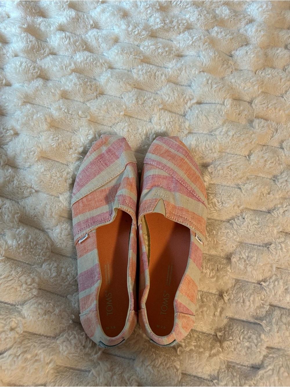 Toms Slip-On Flats in Pink and Cream Stripes